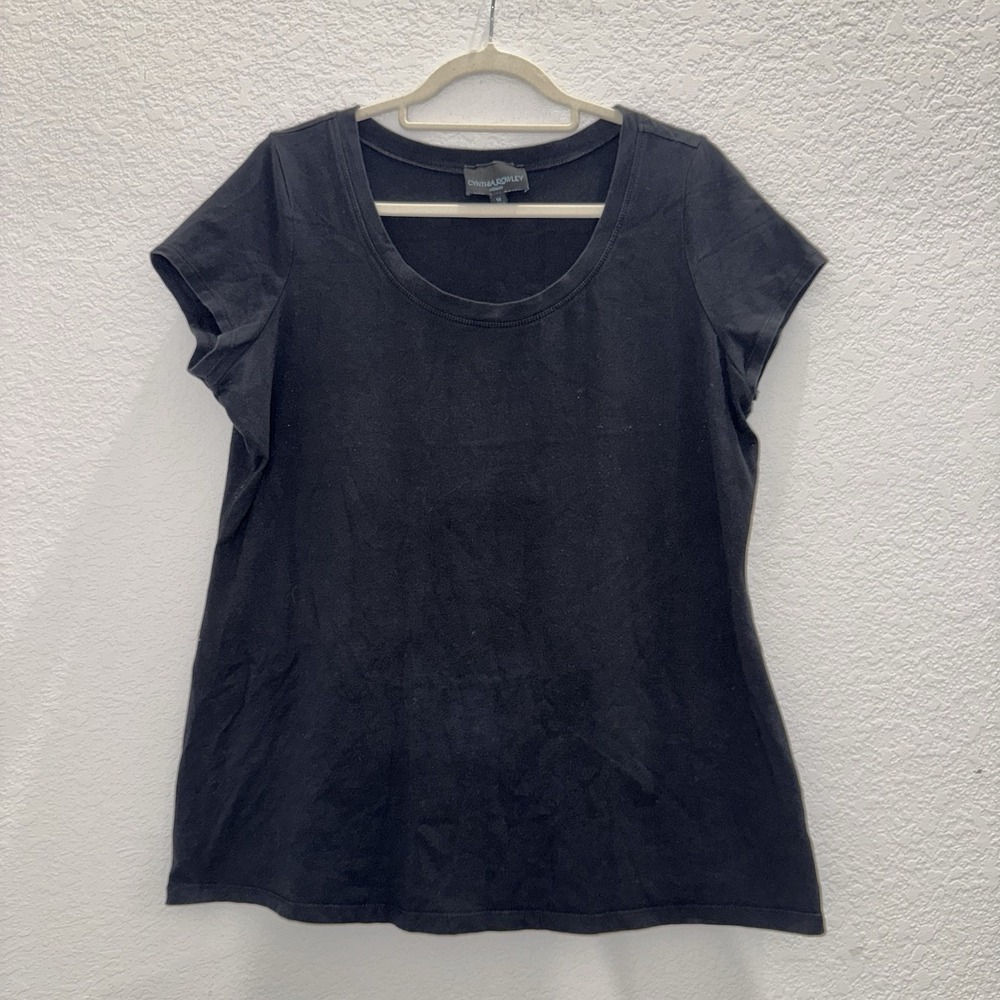 Cynthia Rowley Women's 1X Subtle Finish Tee Shirt Short Sleeve Casual Black